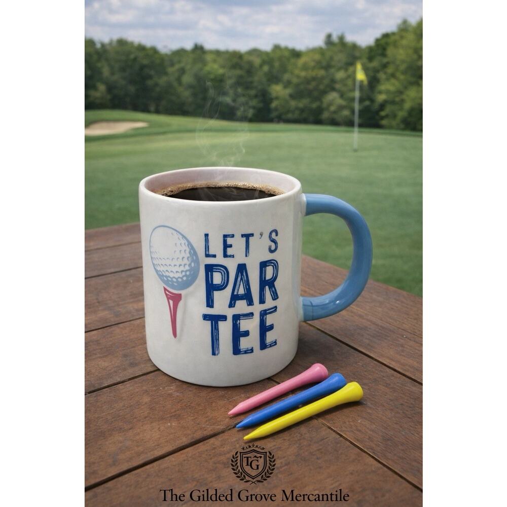 Mud Pie “Let’s Par Tee” Golf Mug w/ 3 Tee Stirrers Gift Set New